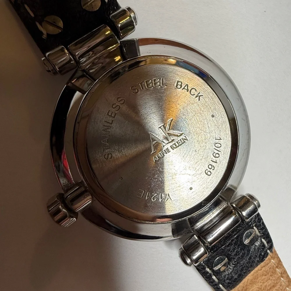 Anne Klein Women’s Watch Black Leather Strap Silver Tone Model Y1211
